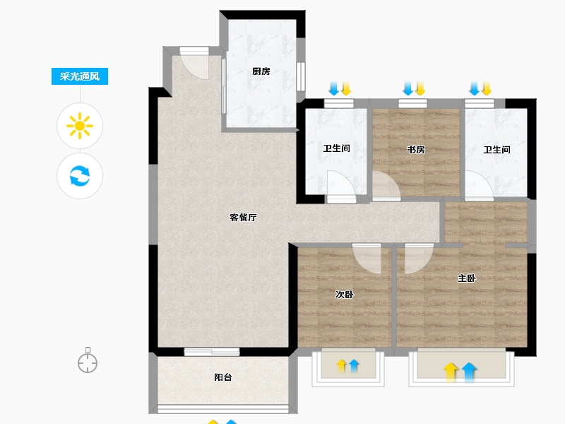 江苏省-苏州市-阳光城檀苑-75.99-户型库-采光通风