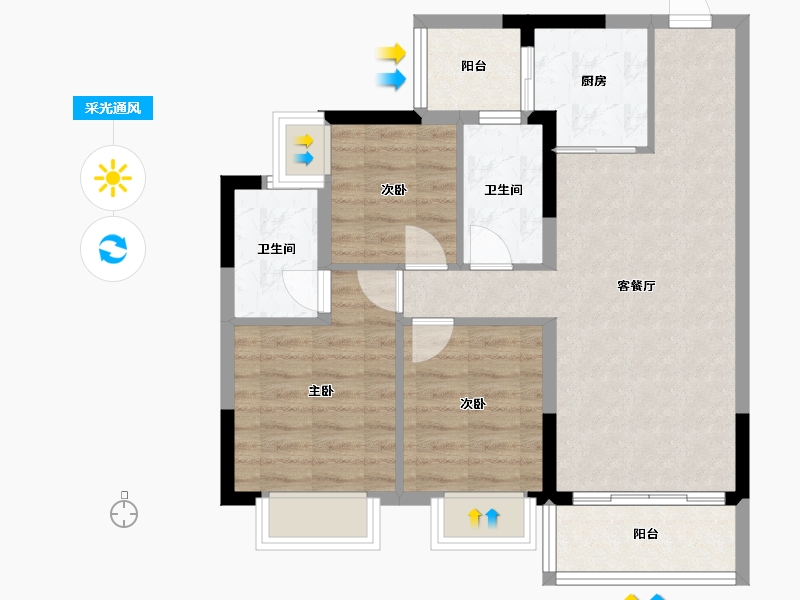 四川省-泸州市-敏捷紫云府-76.00-户型库-采光通风