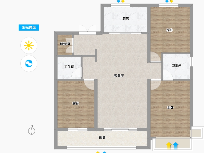 河北省-石家庄市-嘉实万科紫台-95.30-户型库-采光通风