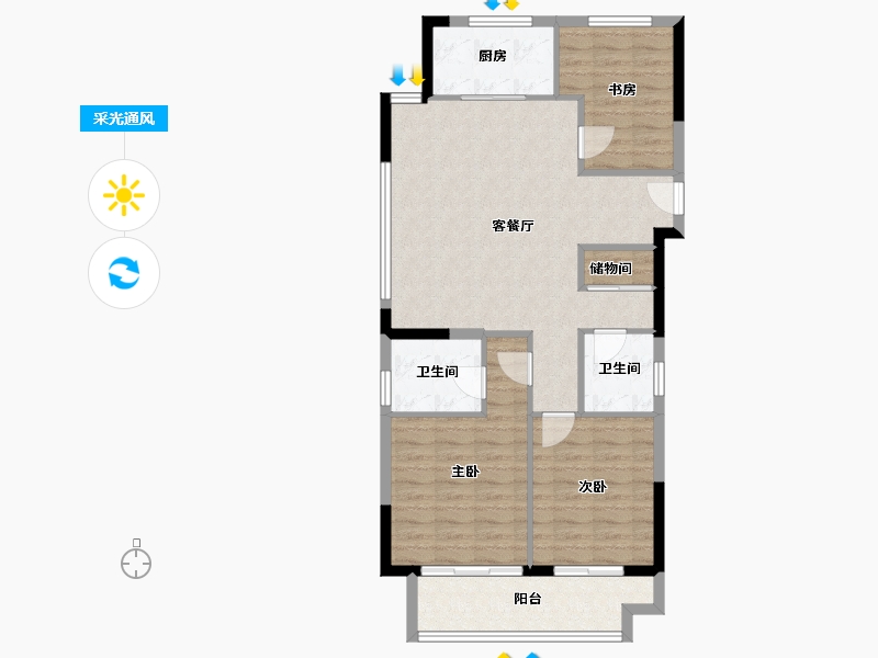 浙江省-金华市-荣安棠樾-88.33-户型库-采光通风