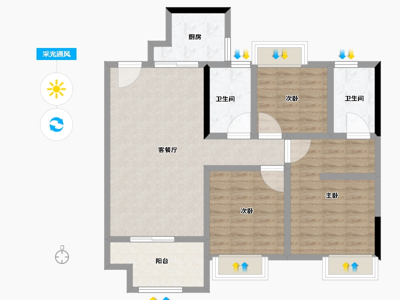 江苏省-南通市-欣鹏=锦茗雅居.-90.40-户型库-采光通风