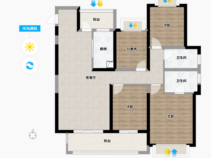 云南省-昭通市-融创九棠府-112.00-户型库-采光通风