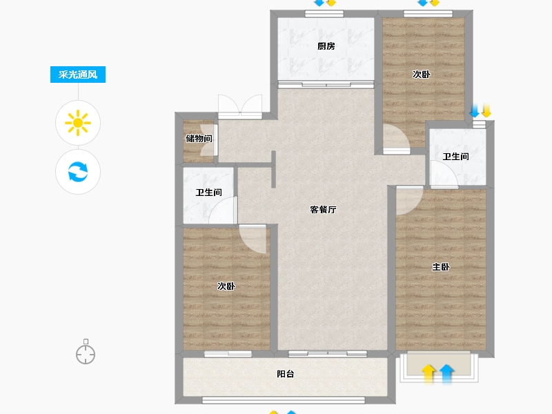 河北省-石家庄市-嘉实万科紫台-104.00-户型库-采光通风