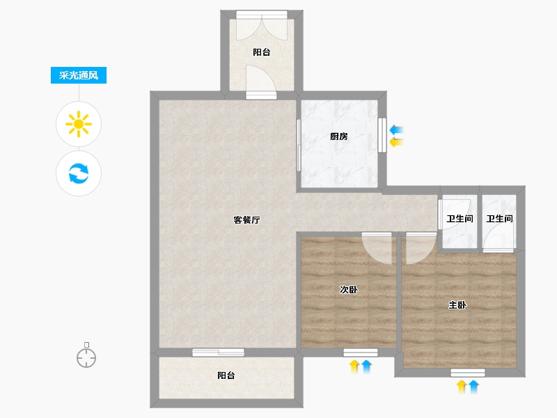 广东省-珠海市-上筑雅居-72.85-户型库-采光通风