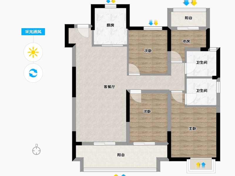 浙江省-绍兴市-宋都广宇锦洲府-92.85-户型库-采光通风