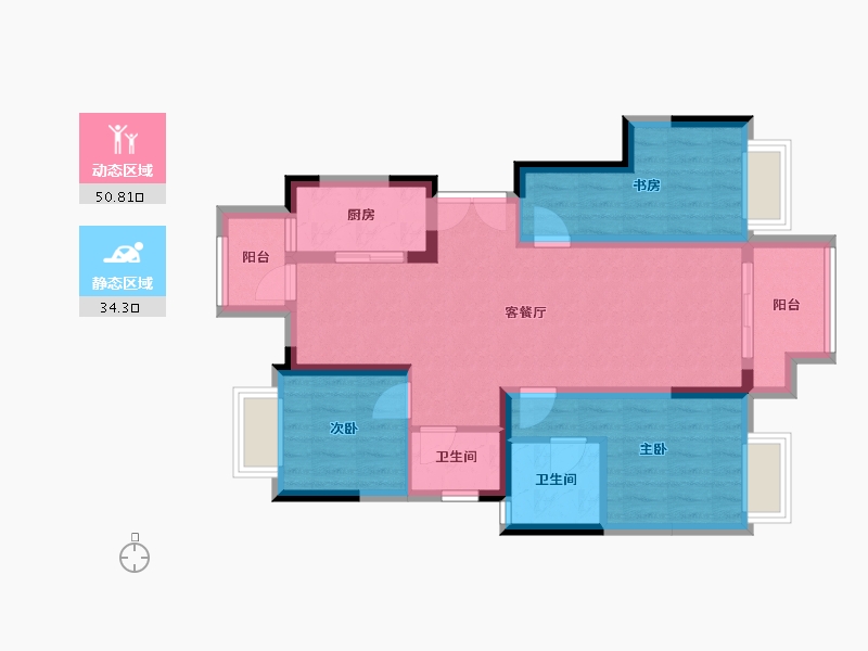 重庆-重庆市-雅居乐星瀚雅府-74.98-户型库-动静分区