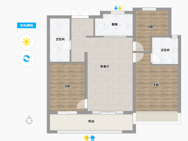 河北省-石家庄市-嘉实万科紫台-91.91-户型库-采光通风