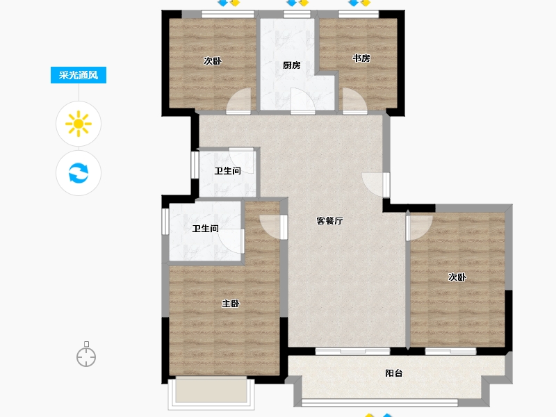 浙江省-金华市-荣安棠樾-95.96-户型库-采光通风