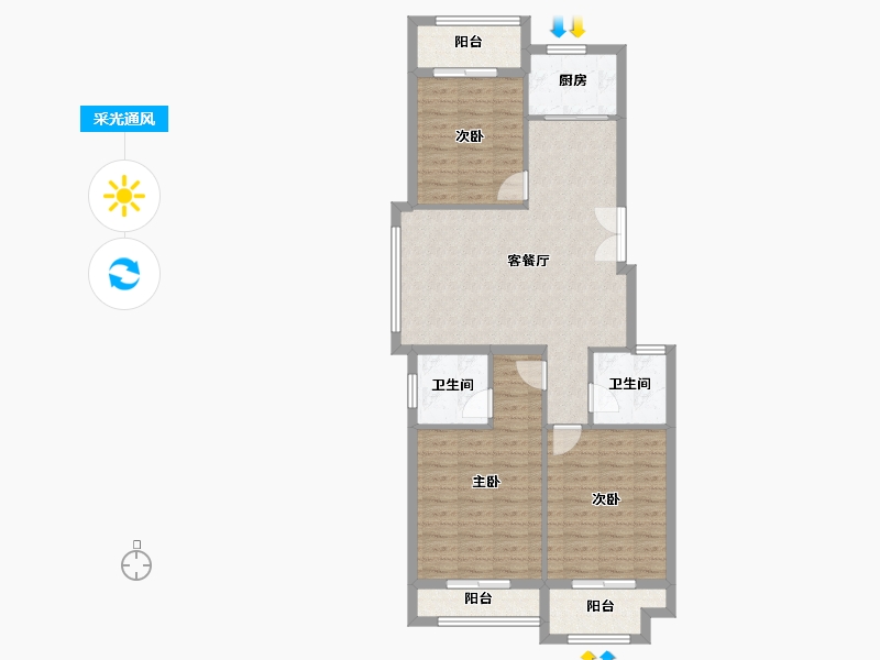 浙江省-金华市-龙祈新居-94.85-户型库-采光通风