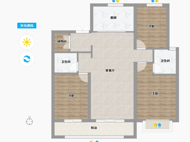 河北省-石家庄市-嘉实万科紫台-93.84-户型库-采光通风