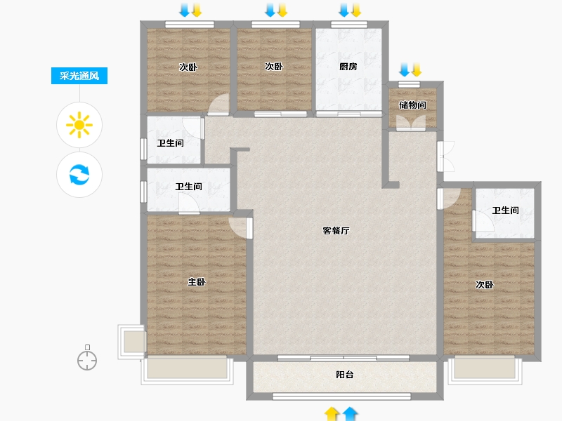 河北省-石家庄市-嘉实万科紫台-148.62-户型库-采光通风