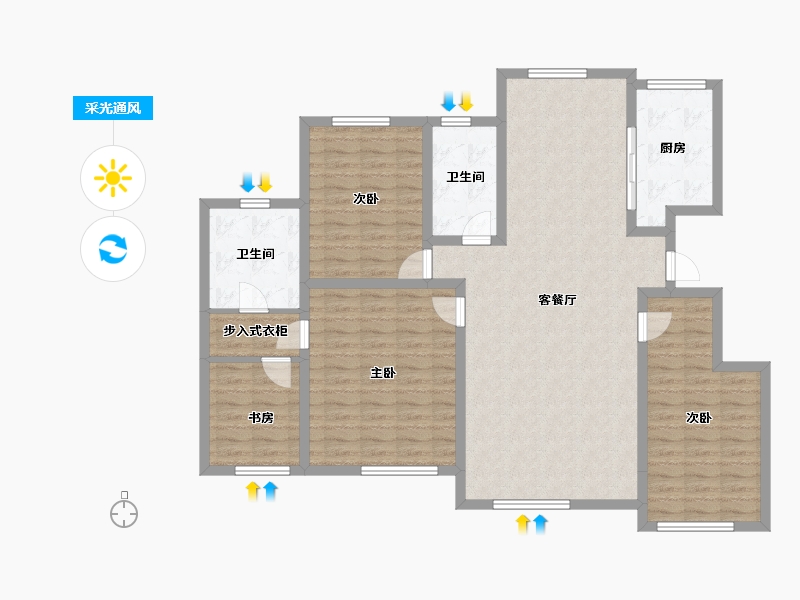 吉林省-长春市-绿地中央墅-126.72-户型库-采光通风