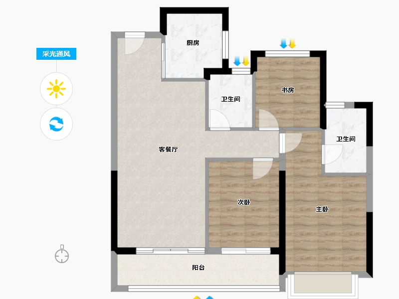 浙江省-金华市-滨江建杭上品-82.77-户型库-采光通风