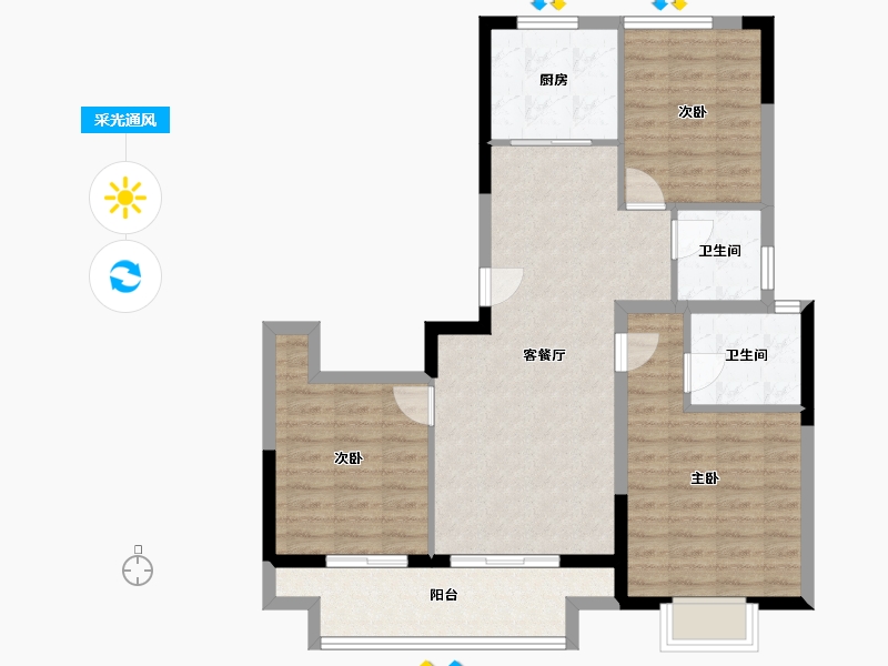 浙江省-金华市-荣安棠樾-87.77-户型库-采光通风