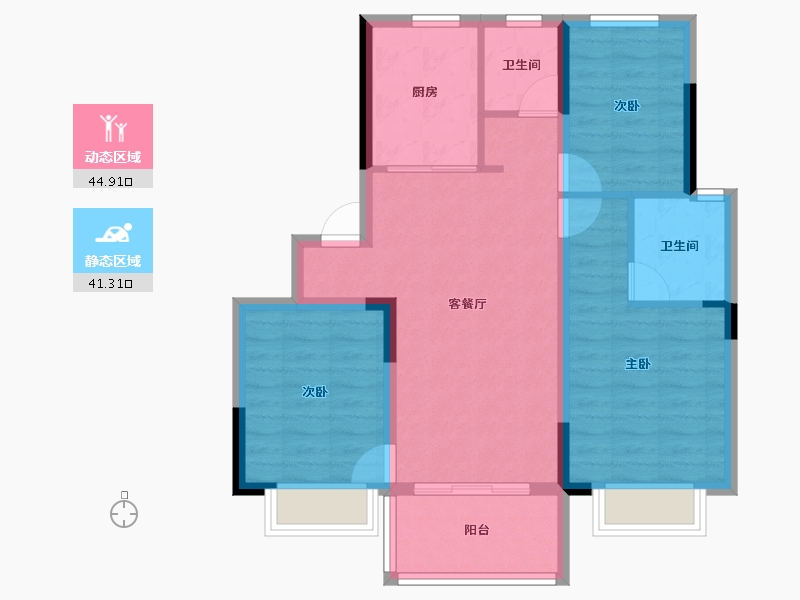 浙江省-宁波市-碧桂园港城印象-76.96-户型库-动静分区