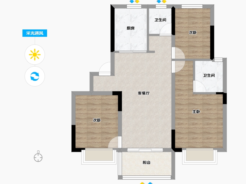 浙江省-宁波市-碧桂园港城印象-76.96-户型库-采光通风