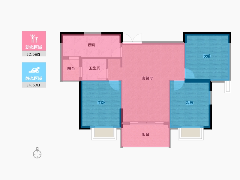 湖北省-宜昌市-康瑞·地中海阳光-80.73-户型库-动静分区