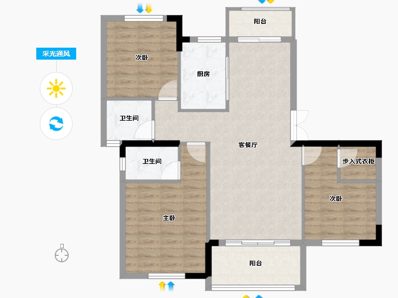 湖北省-宜昌市-康瑞·地中海阳光-90.81-户型库-采光通风