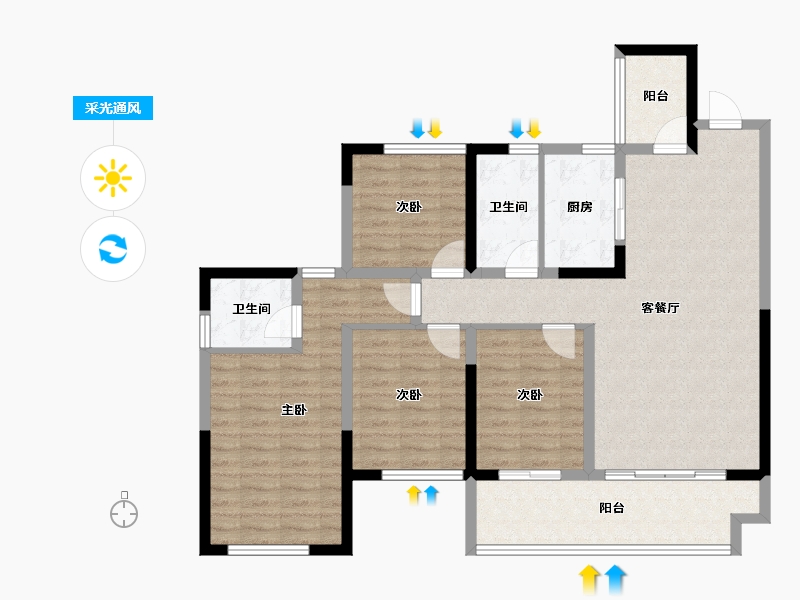 广西壮族自治区-桂林市-宏湖中央城-107.08-户型库-采光通风