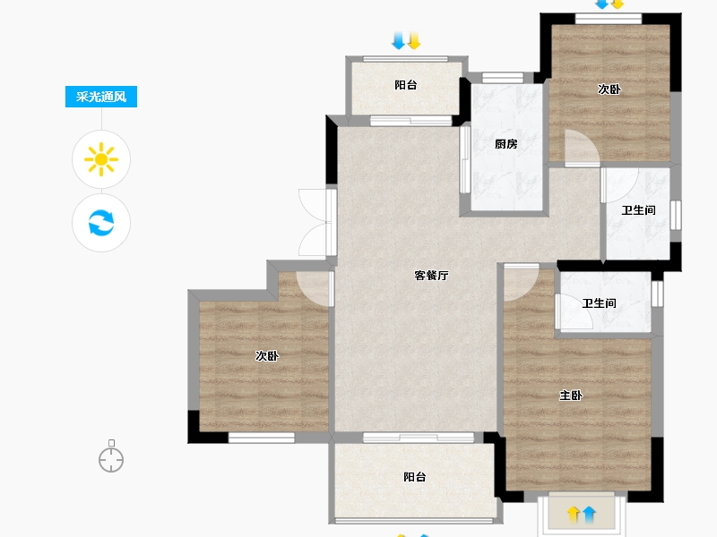 湖北省-宜昌市-康瑞·地中海阳光-78.85-户型库-采光通风