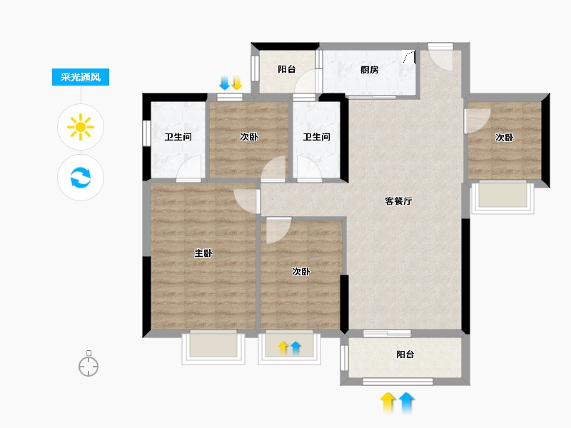 广东省-佛山市-桂南星晴公馆-86.89-户型库-采光通风