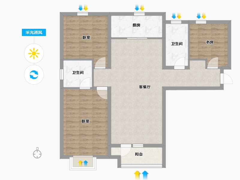 河北省-石家庄市-绿地新里城西斯莱公馆-92.52-户型库-采光通风