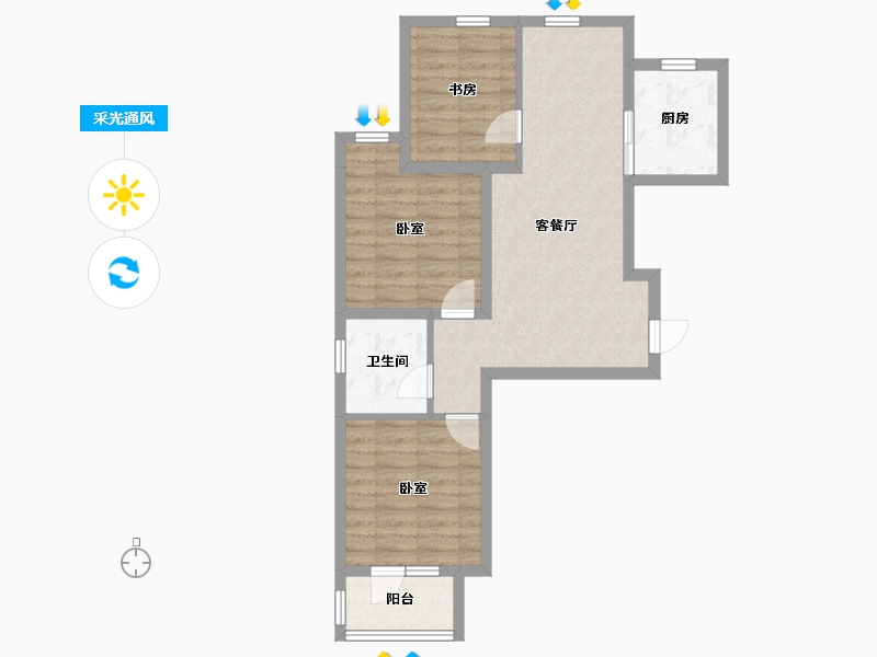 河北省-石家庄市-绿地新里城西斯莱公馆-68.94-户型库-采光通风