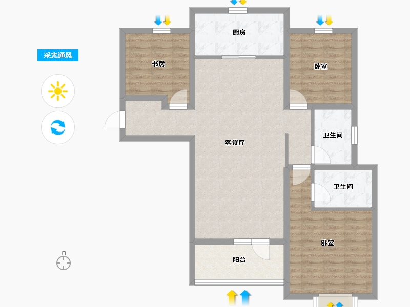 河北省-石家庄市-绿地新里城西斯莱公馆-94.68-户型库-采光通风