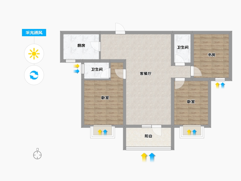 河北省-石家庄市-绿地新里城西斯莱公馆-84.58-户型库-采光通风