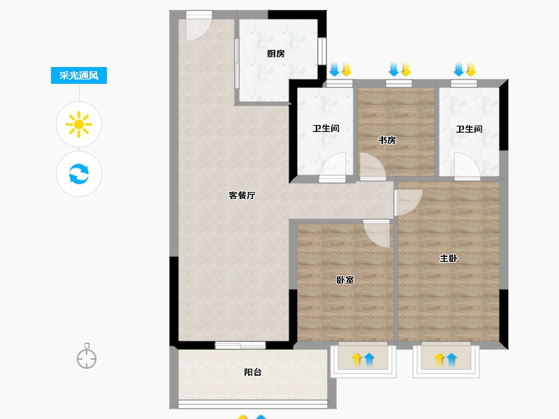 浙江省-温州市-绿城春月江澜-84.00-户型库-采光通风