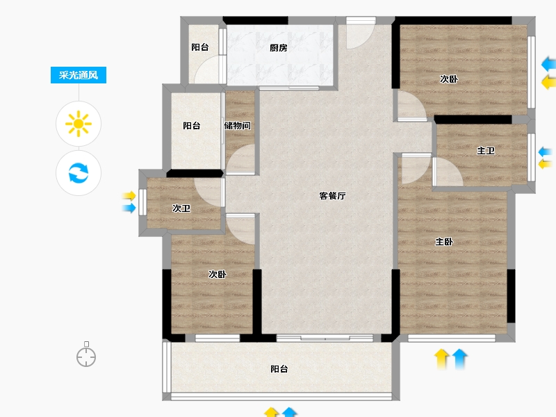 广东省-河源市-桃源国际-105.49-户型库-采光通风