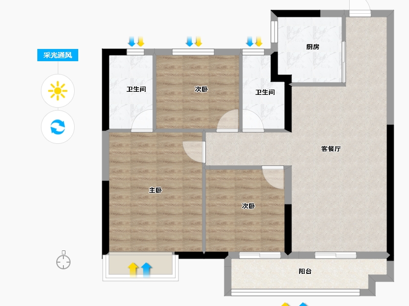 江苏省-徐州市-美的·天誉-83.99-户型库-采光通风