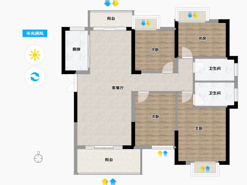 湖北省-宜昌市-华景宜都府-106.89-户型库-采光通风