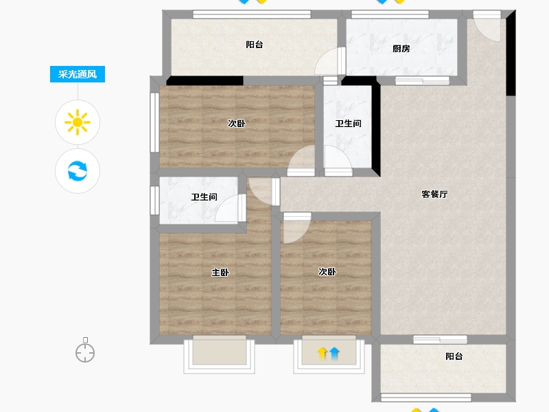 广西壮族自治区-南宁市-盘邦华府-87.35-户型库-采光通风