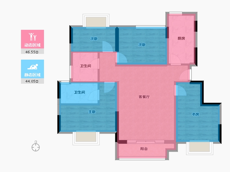 重庆-重庆市-雅居乐星瀚雅府-80.05-户型库-动静分区