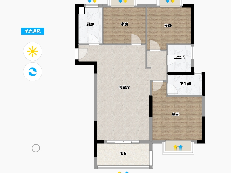 湖北省-武汉市-南益名悦华府-90.18-户型库-采光通风