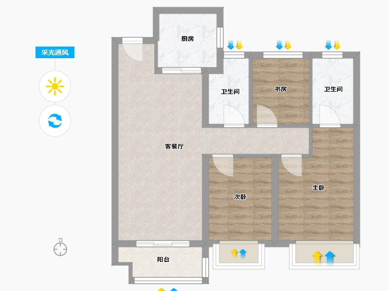 湖北省-武汉市-华润联投半岛九里-67.11-户型库-采光通风