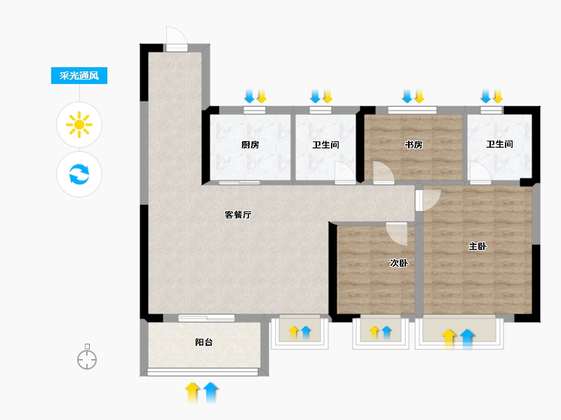 江苏省-苏州市-阳光城檀苑-109.71-户型库-采光通风