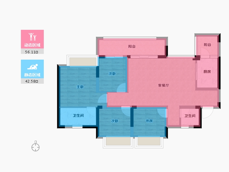 重庆-重庆市-北京城建龙樾生态城-87.11-户型库-动静分区