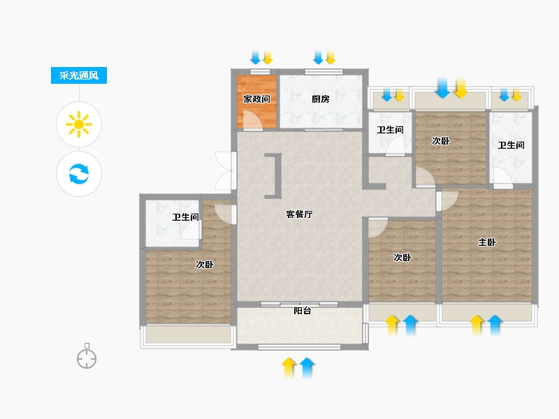 江苏省-徐州市-美的·天誉-135.20-户型库-采光通风