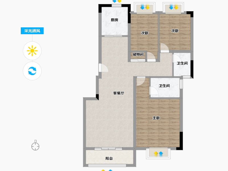 湖北省-武汉市-洺悦华府-104.20-户型库-采光通风