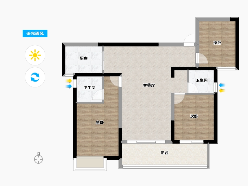 湖南省-长沙市-长房岭秀时代-91.86-户型库-采光通风