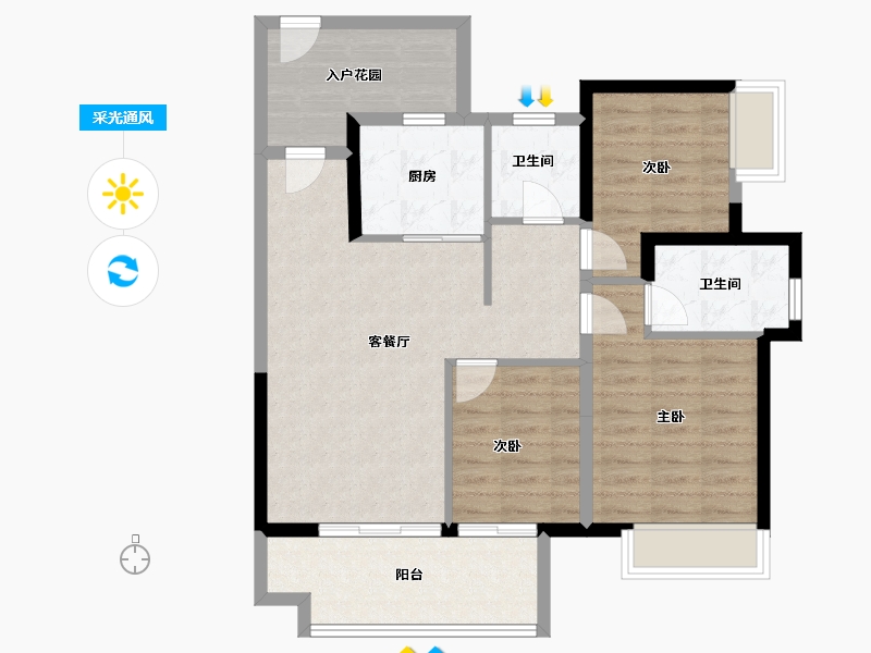 海南省-三亚市-保利崖州湾-87.06-户型库-采光通风