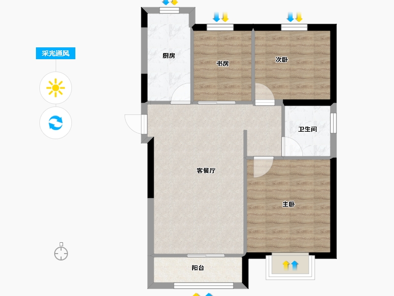 河北省-廊坊市-绿地空港·西斯莱公馆-66.94-户型库-采光通风