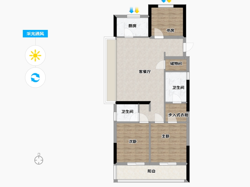 浙江省-台州市-中天望江府-87.14-户型库-采光通风