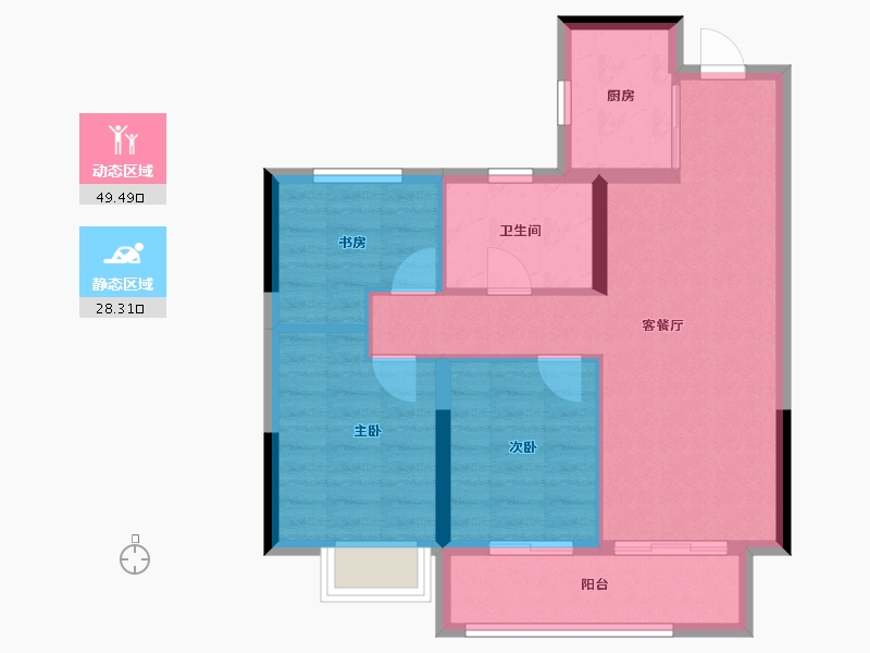 浙江省-宁波市-世外旭辉城一期-69.60-户型库-动静分区