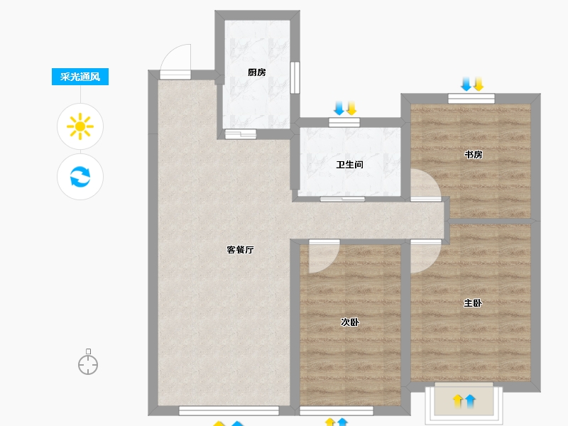 辽宁省-沈阳市-中瑞府-69.40-户型库-采光通风