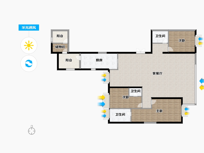 湖北省-武汉市-万达御湖汉印-210.47-户型库-采光通风