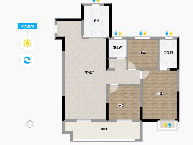 江苏省-盐城市-国投欧亚·璟宸-102.40-户型库-采光通风