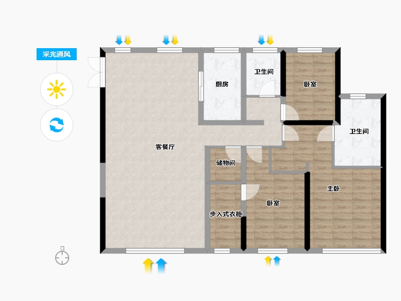 浙江省-温州市-君悦嘉里-124.00-户型库-采光通风